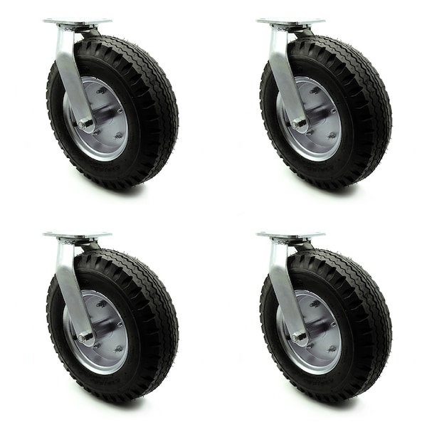 12 Inch Black Pneumatic Wheel Swivel Caster Set